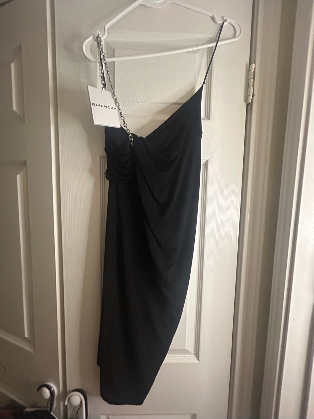 Givenchy Black One-Shoulder Chain-Strap Dress